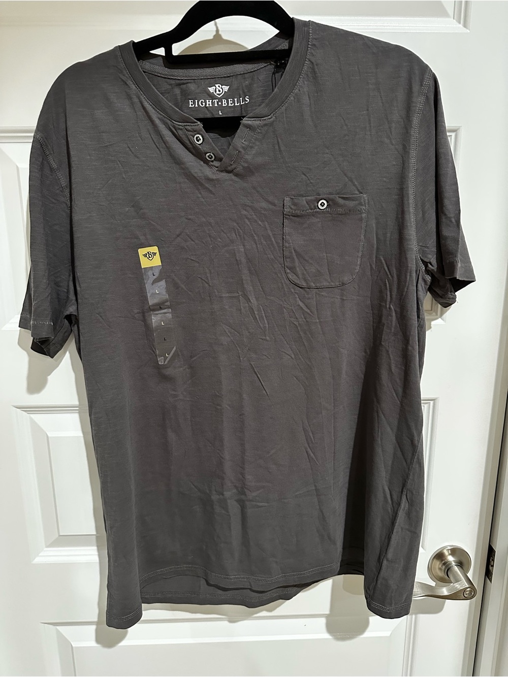 Eight Bells Men’s Short-Sleeve Pocket Henley Tee Shirt - Gray, Size Large